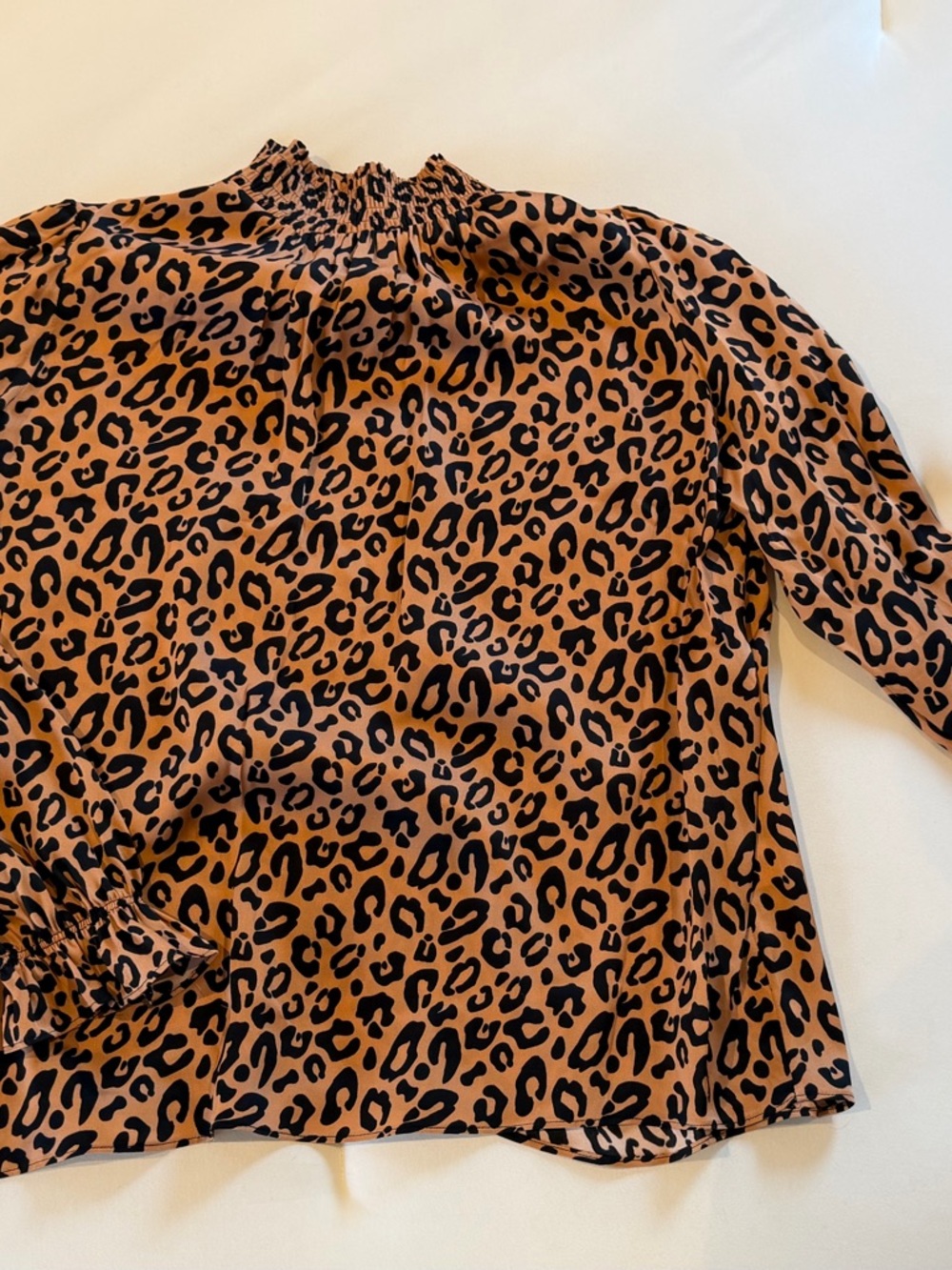 Tucker Leopard Print Smocked Neck Blouse - Brown/Black